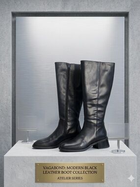 Vagabond Black Leather Over-the-Knee Boots